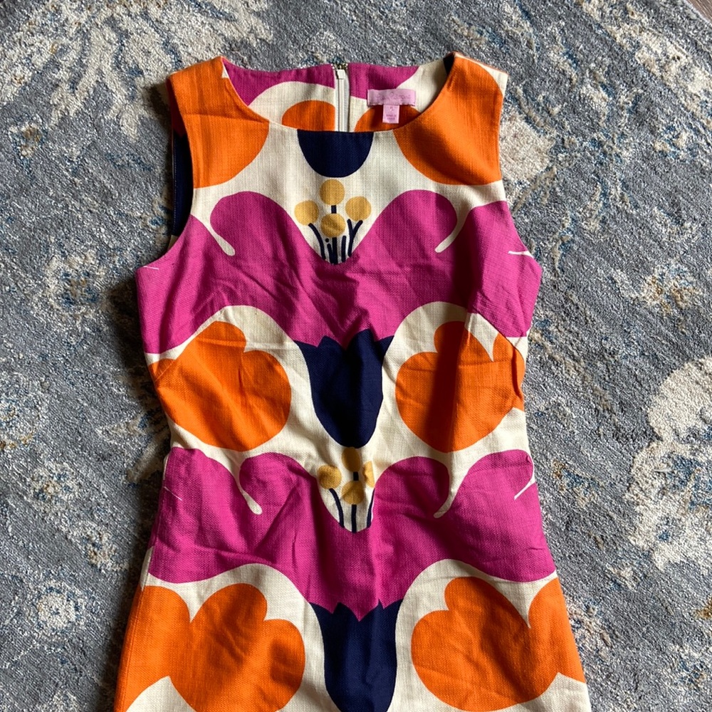 Lily Pulitzer Shift Dress 100% cotton floral pink and orange